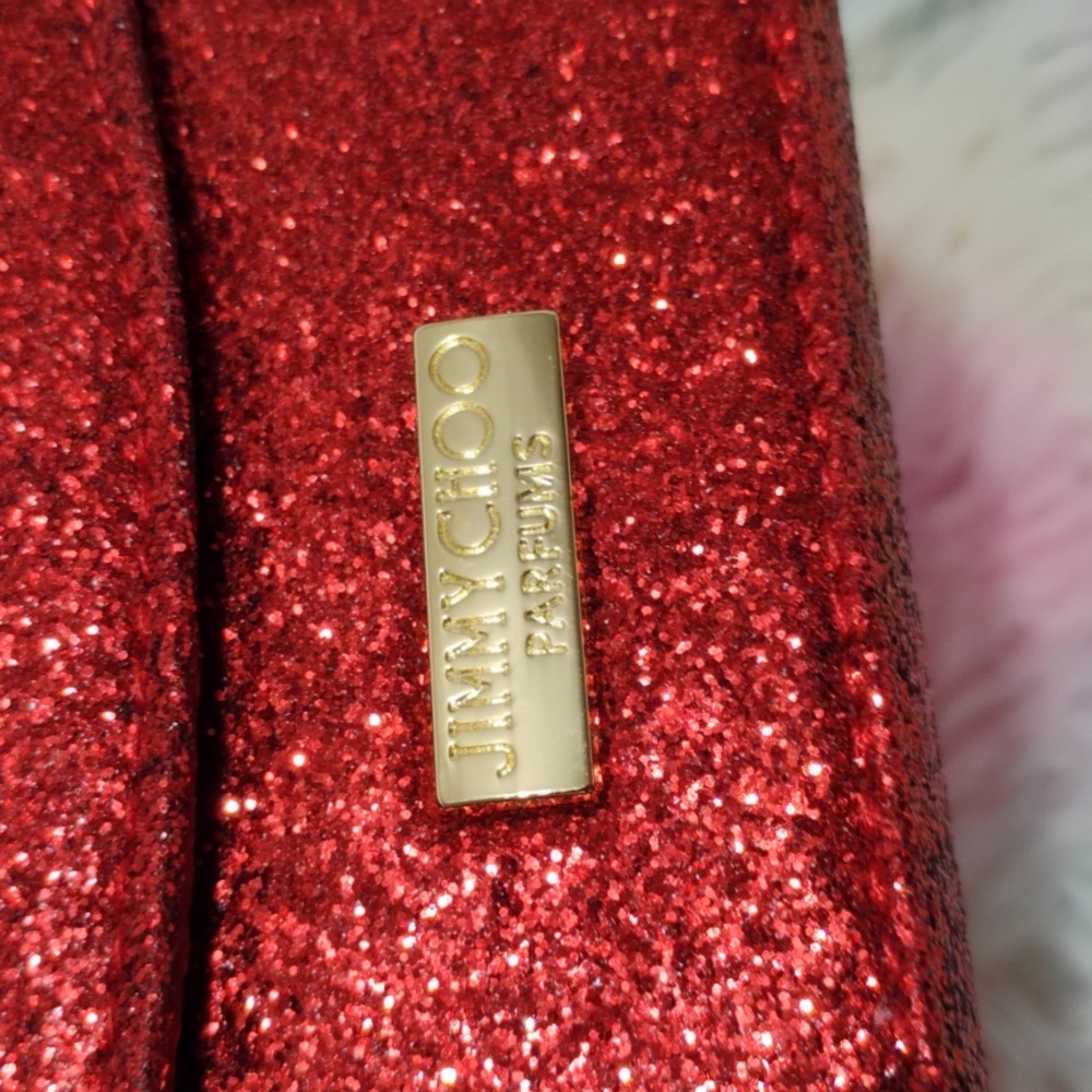 FLASH SALE! NWT Jimmy Choo Parfums Red Glitter Crossbody Bag Gold Chain Strap - Picture 5 of 12